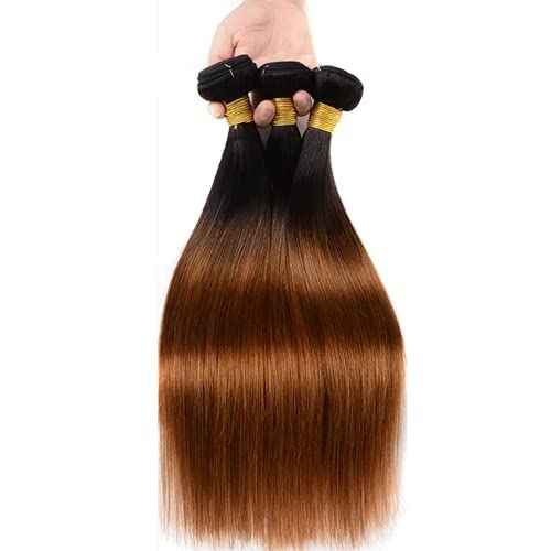 1B30 Bundles Ombre Brown Straight Human Hair Bundle Two Tone Black And Light Brown 3 Bundles 20 22 24 Inch Color 30 Straight Bundle Hair Extensions 300G