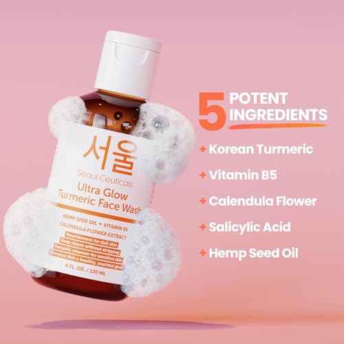 SeoulCeuticals Korean Turmeric Face Wash Cleanser ? Vegan Cruelty Free Korean Skincare Facial Cleanser ? K Beauty Skin Care for Dry Sensitive Skin 4oz