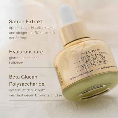 KORRES Golden Krocus Anti-Aging Face Serum with Greek Saffron, Lightweight Skincare Treatment for Radiance, Hydration & Firmness, Fine Line & Wrinkle Serum For Women & Men, Clean Beauty, 1 Fl Oz