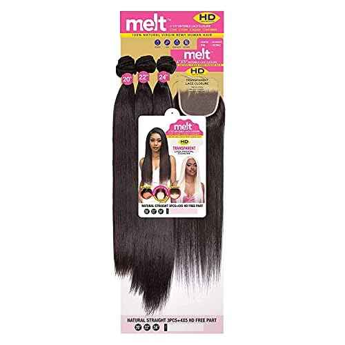 Janet melt 4x5 Invisible Lace Closure HD Free Part Transparent Lace Frontal Closure Natural Virgin Remy Human Hair MELT CLOSURE NATURAL STRAIGHT 3PCS (10"12"14", NATURAL)
