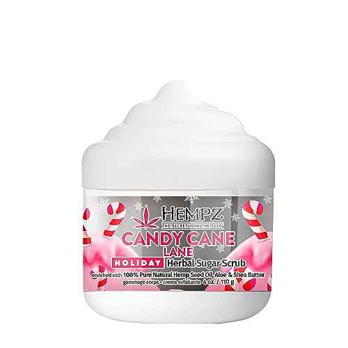 Hempz Limited Edition Candy Cane Lane Exfoliating Body Scrub (4 Oz) ? Yummy Holiday Scented Sugar Body Scrub for Shower & Bath, Cozy Candy Cane Scented Sugar Scrub Exfoliant for Women & Men