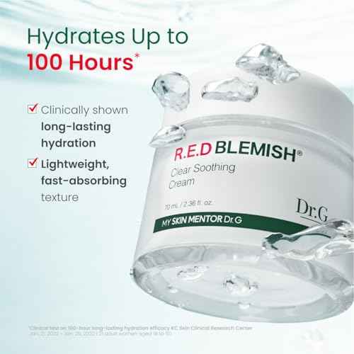Dr.G Red Blemish Clear Soothing Korean Moisturizer Face Cream, 70ml - Cica Cream, Korean Skin Care Moisturizer, Korean Face Moisturizer, Facial Moisturizer, Korean Skincare, K Beauty Skincare Coreano