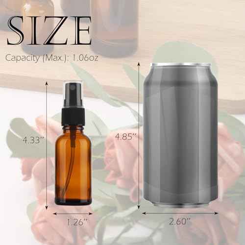 24 pack 1oz Spray Bottle Amber Glass Travel Atomizer for Perfume Essential Oils TSA Approved Refillable Small Sprayer with Labels and Dispensing Tools
