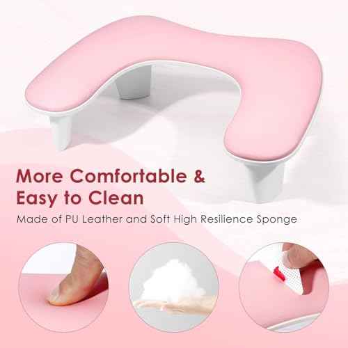 Arm Rest for Nails Tech - U-shaped Manicure Nail Hand Rest Pillow Cushion, Big Microfiber Leather Nail Arm Rest Stand for Acrylic Nail Art Tech (Pink)