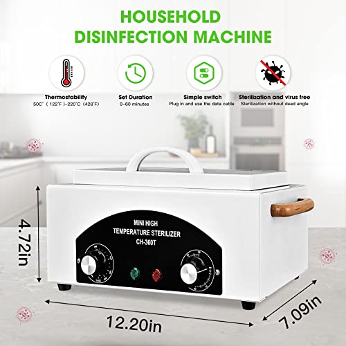 Sterilizer for Nail Tools 1.5L 110V 300W High Temperature Metal Clean Box with Adjustable Timer Temperature Sterilizer Cabinet for Manicure SPA Salon Metal Hairdressing Tool Equipment(white)
