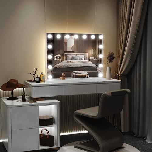 FENNIO Hollywood Vanity Mirror with Lights 23x18,Large Lighted Mirror Makeup Mirror with 15 Dimmable LED Bulbs, 3-Color Lighting