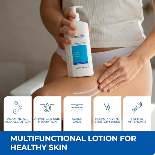 Dermaglos 2-pack Moisturizing Body Lotion for Dry Skin with Extra Vitamin A, Vitamin E & Allantoin | Hydrating & Regenerating formula for Stretch Marks, Tattoos, Scars & Wrinkles | 13.52 Fl Oz.