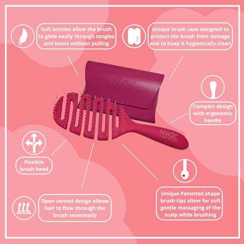 Best Hair Detangler with Storage Wallet Soft Bristles Flexible Vented Head Glide Easily Through Tangles and Knots (Pink Classic - EXP 248)