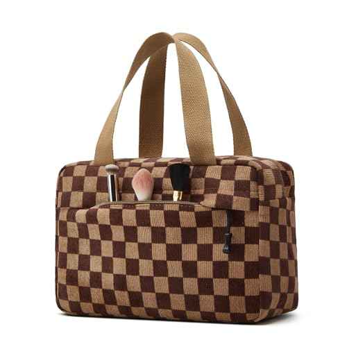Large Makeup Bag for Women Corduroy Cosmetic bag Make up Bags Zipper Pouch with handle Cosmetic Organizer Toiletry Bag for Travel Storage