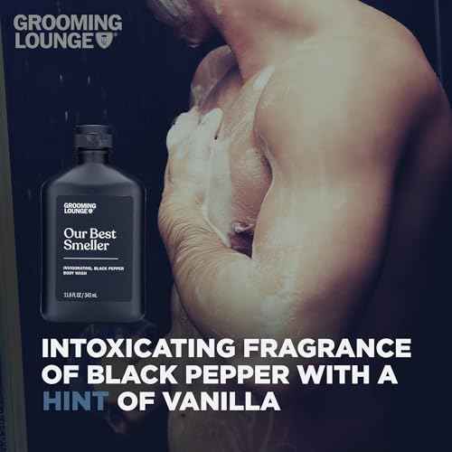 Grooming Lounge Our Best Smeller Body Wash - Moisturizing, Clarifying Travel Shower Scrub - Fresh, Classic, Suave Fragrance of Acai, Aloe Vera, Seaweed, and Black Pepper - Dry Skin Defense - 3 pack