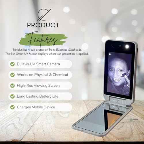 Bluestone Sunshield Sun Smart UV Makeup Mirror - Makeup Vanity Mirror, Ideal for Travel with Advanced Sun Protection Detection, USB Charging, Backup Power