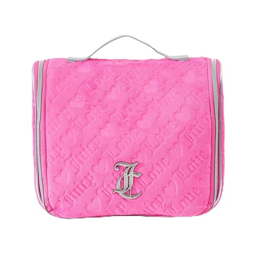 Juicy Couture Pink Makeup Bag Cosmetics Organizer Travel Essentials Hanging Hook Heart Velour
