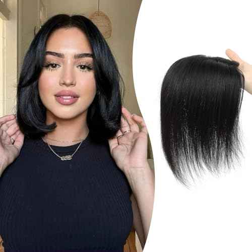 Fine Plus 10Inch Hair Toppers for Women Real Human Hair ? Mono Base 3"x5", Natural Black Virgin Quality, for Thinning Crown & Wide Parting, Lightweight & Breathable, Add Volume Can Be Curled