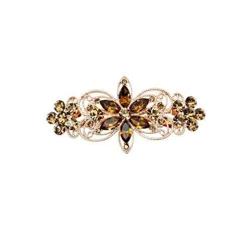 Faship Smoked Topaz Chocolate Brown Rhinestone Crystal Flora Hair Barrette Clip