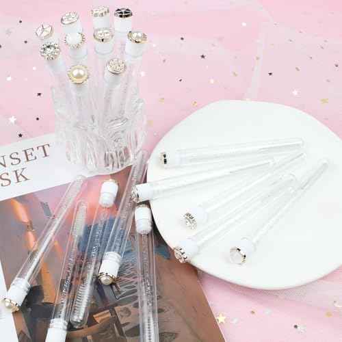 20pcs Mascara Wands Tube Reusable Lash Spoolies Pear Diamond Tube Eyelash Brush Tubes Spoolies Lash Extension Brushes Applicators Makeup Tools (Pearl-Diamond-MlX)