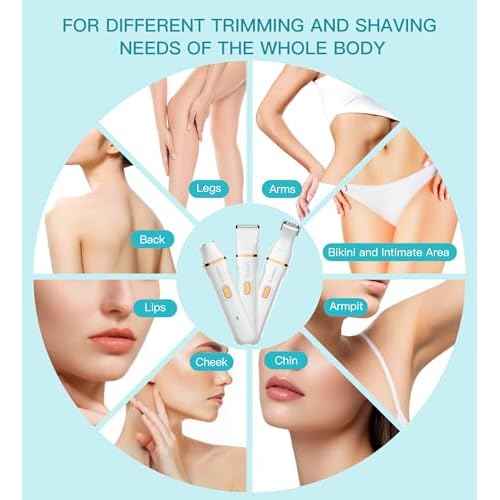 Bikini Trimmer for Women, 3in1 Electric Razor for Women with Facial Trimmers & Intimate Shaver for Sensitive Skin, Waterproof Wet & Dry Use Rechargeable Pubic Hair Trimmer Removal