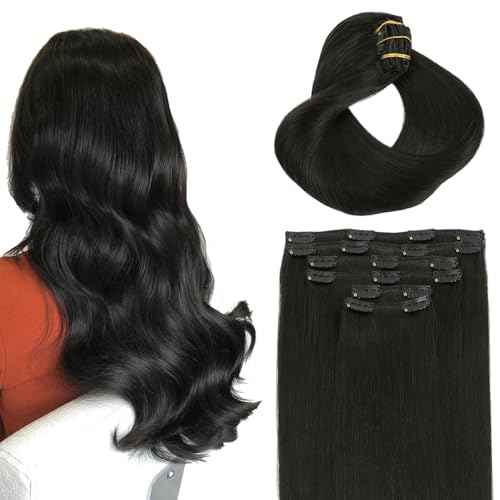 Clip in Hair Extensions Real Human Hair, 20 Inch 120g, #1B Natural Black,Remy Human 6Pcs With 18 Clips Hair Extensions Clip ins for Women, Natural Human Hair(#1B,20'')