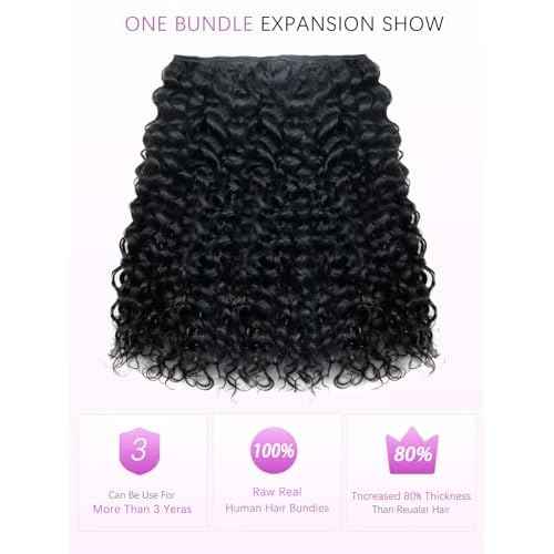 15A Raw Curly Bundles Human Hair,One Bundles 24 Inch Water Wave Curly Human Hair,Triple Lifespan Indian Virgin Hair,Quick Weave Hair Extensions Natural Black