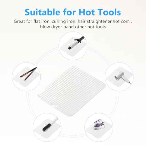 Quccefods Heat Resistant Mat Large Silicone Hot Hair Tools Mat for Curling Irons Flat Iron Hair Straightener Vanity Mat Portable Hair Styling Tools Hot Pad 14.2"*11"