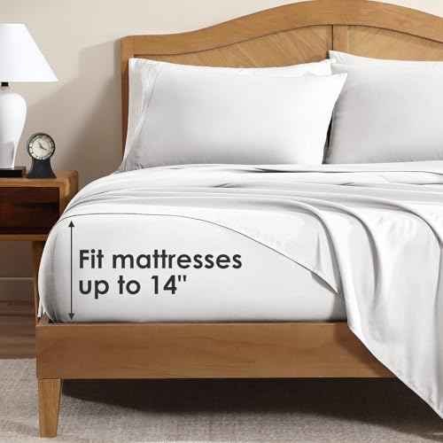 ClevaHome Sheet Set Full Size, 4-Piece Bedding, Lightweight & Super Soft Easy Care Microfiber? Shrinkage & Fade Resistant Bedding Set with 14'' Deep Pockets (Pearl White)