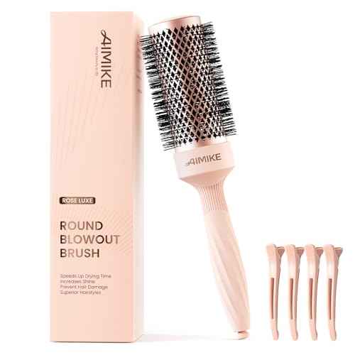 AIMIKE Round Brush for Blow Out, Rose Luxe Medium Round Hair Brush w/Nano Thermal Ceramic Tech, for Blow Drying & Styling Volumizing Shoulder Length Hair, with 4 Clips (Barrel 1.7", Bristle 2.5")
