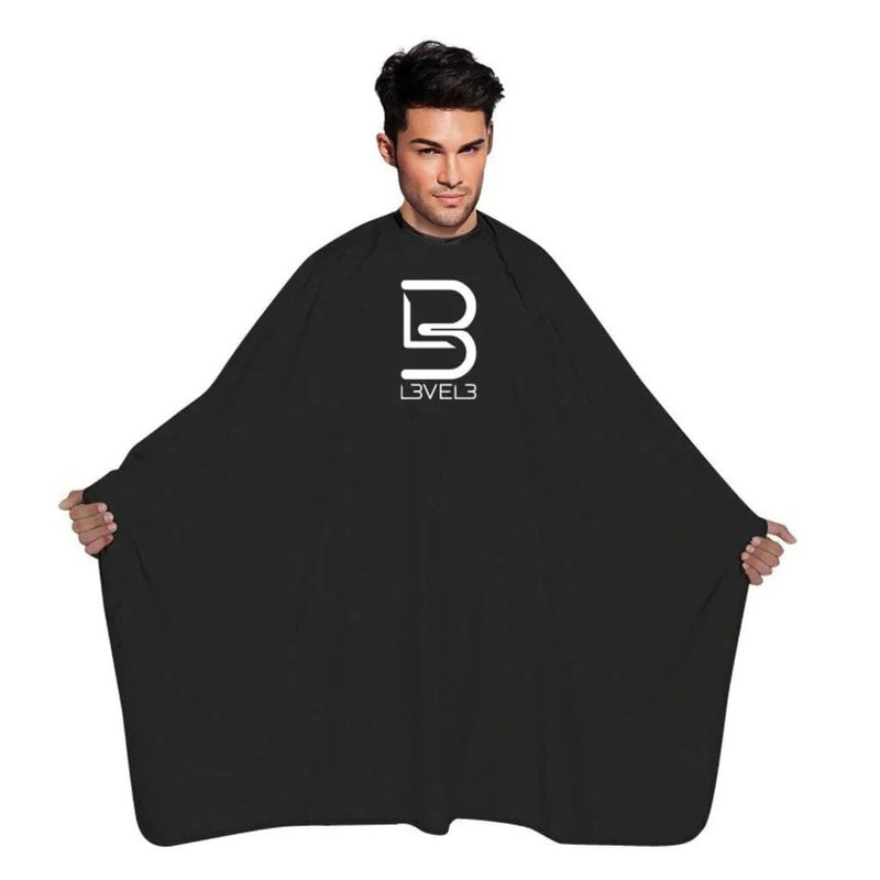 Level 3 Black Cape - Universal Size - Comfortable with Adjustable Neck Closure - for Barbers and Hair Stylist (Single)