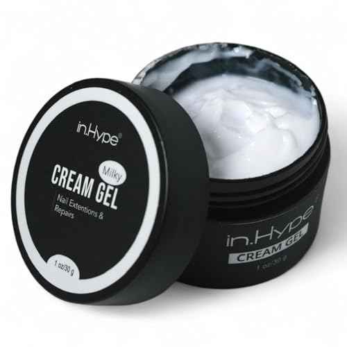 IN.HYPE LED/UV HARD Cream Builder Gel for Extra Long Nail Extensions Jelly Thick for Nail Repair, Strengthening Beige Nude - Milky White