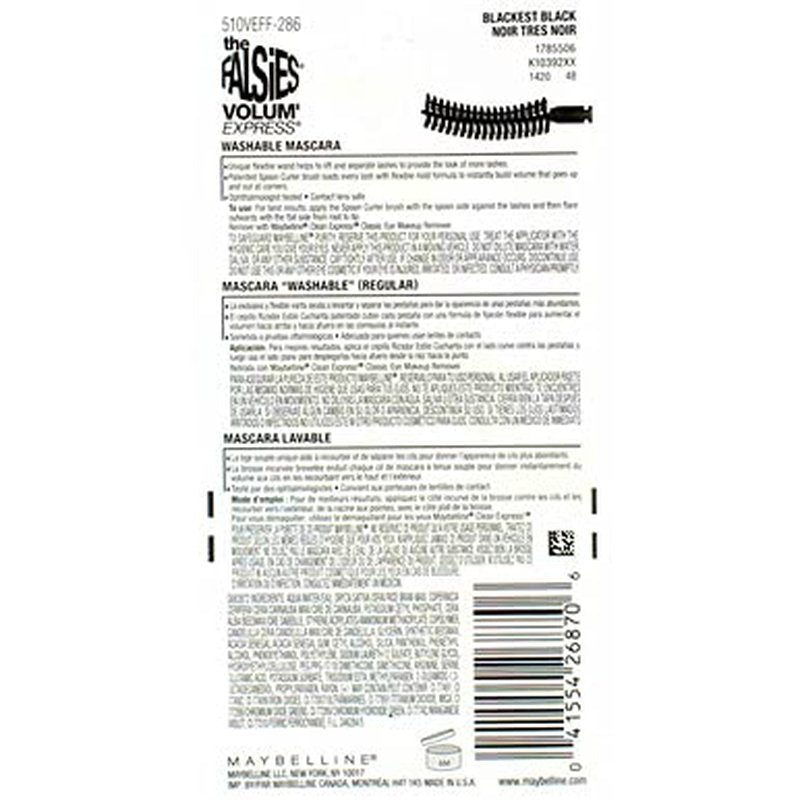 Maybelline New York Volum' Express Falsies Flared Mascara - Blackest Black, 1 Count for Dramatic Volume