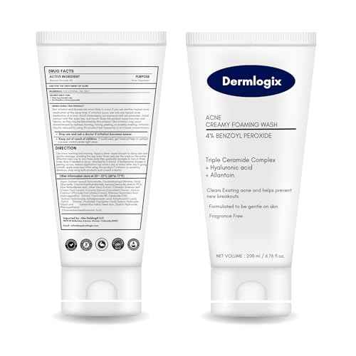 Creamy Acne Foaming Wash 4% Benzoyl Peroxide Face Wash With Hyaluronic Acid & Ceramides Gentle Daily Acne Skin Care 6.76 Fl Oz