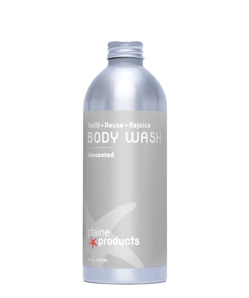 Plaine Products Eco-Friendly Body Wash - Unscented - Sulfate/Paraben/Phthalate Free, 16 oz (Refill Bottle - No Pump)