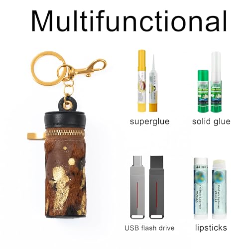 Cockatoo Nappa Leaeher Zipper Lipstick Case with Keyring Chapstick Holder Keychain