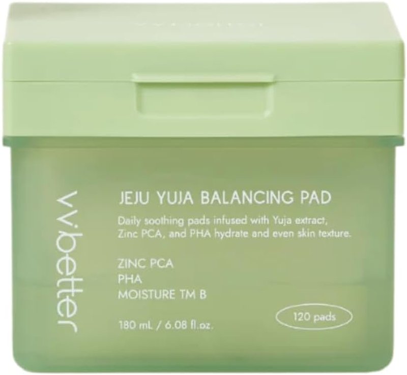 Jeju Yuja Balancing Toner Pads - Exfoliating PHA & Zinc PCA for Acne-Prone Skin | Vegan Micro-Hole Pads (120 Count)