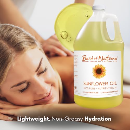Best of Nature 100% Pure Sunflower Massage Oil, Lightweight Deep Moisturizing Unscented Oil for Skin, Body & Massage, Nourishing Hydration for Hair & Face, 1 Gallon (128 fl oz)