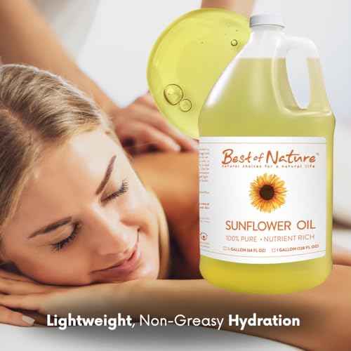 Best of Nature 100% Pure Sunflower Massage Oil, Lightweight Deep Moisturizing Unscented Oil for Skin, Body & Massage, Nourishing Hydration for Hair & Face, Half Gallon (64 fl oz)