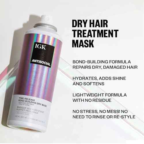 IGK Hair Treatment Travel Size Set | Antisocial Dry Hair Mask + Good Behavior Spirulina Spray | Overnight Bond-Building + Keratin Like Smoothing Spray | Vegan + Cruelty-Free | Set of 2