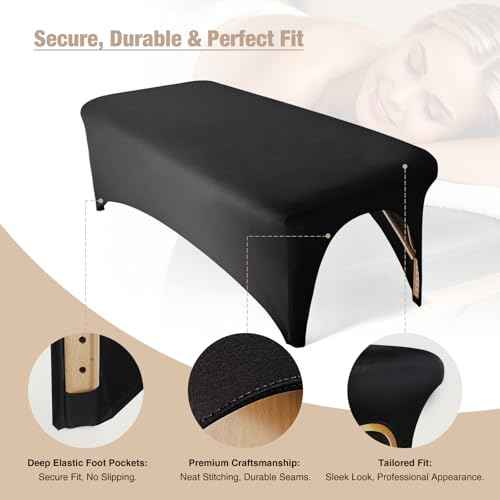 Lash Bed Cover Professional Stretchy Spa Bed Cover Reusable Massage Table Cover Beauty Bed Protective Topper, Excellent for Lash Extension, Massage, Spa, Beauty Salon, Wax, Tattoo (Black)