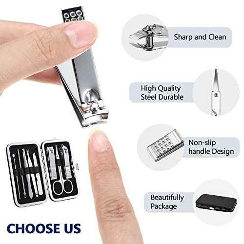 Geosar 12 Sets Manicure Set Nail Clippers Pedicure Kit 8 in 1 Grooming Stainless Steel Kits Nail Care Tools with Travel Case Xmas Gifts Christmas Stocking Stuffers for Men Women(Black)