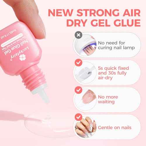 Gel Nail Glue for Press on Nails: No Lamp Need, Upgraded Air Fast-curing Super Strong Glue Gel 5ml*3pcs for Nail Tips Fake Nails & Acrylic Long Lasting 30+ Days