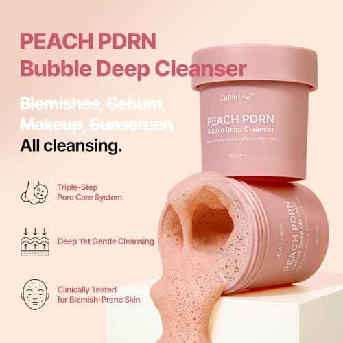 Peach PDRN Bubble Deep Cleanser with Succinic Acid, Facial Cleanser for Sensitive Skin, Korean Skincare (3.17 fl.oz.)