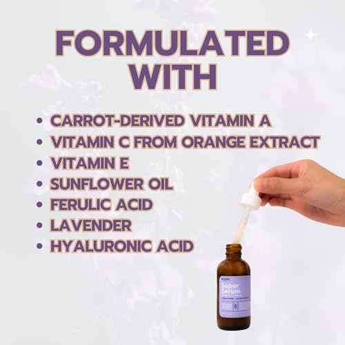 100% All Natural Super Serum ? Vitamin A, C & E + Ferulic Acid | Brightens Skin | Plant-Based, Non-GMO for Face & Neck - Made in the USA (2oz)