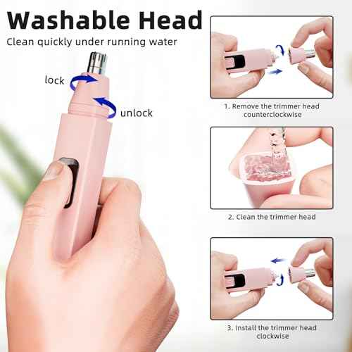 Nose Hair Trimmer Rechargeable Cordless Painless Ear Eyebrow Trimming Tool Dual Edge Blades Razor Easy Cleansing with LED Light for Man Woman (Pink)