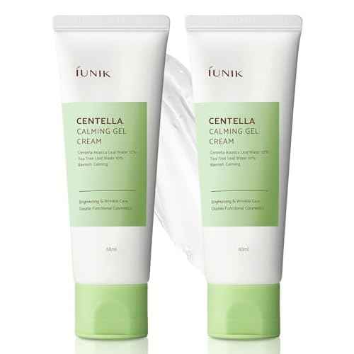 IUNIK Centella 70% Calming Gel Cream Vegan Non-Sticky Moisturizing Blemish Care w/Centella Asiatica Tea Tree 10% Soothes Acne Rosacea Oily & Sensitive Skin Korean Skincare BOGO 1+1