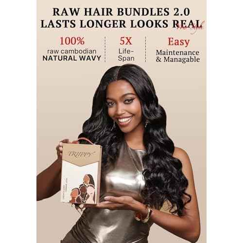 TRIIPPY Real Raw Cambodian Natural Wavy Bundles Human Hair,100% Cambodian Raw Hair Sew in Weave Single Bundle,Triple The Lifespan Over Regular Virgin Hair Bundle,No.1 Raw Hair Brand On Amazon(14 Inch)