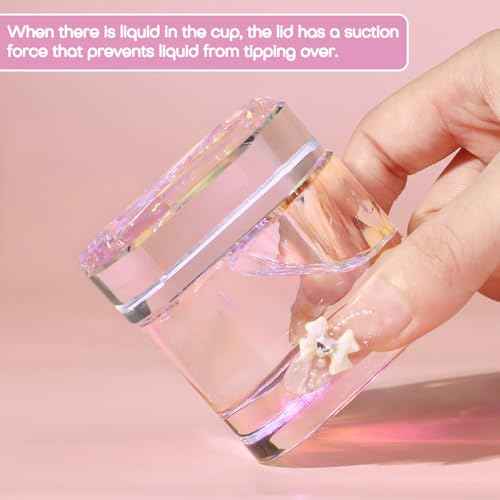 Udefineit Nails Tips Art Dappen Dish with Lid, Heavy Duty Crystal Glass Liquid Powder Dappen Monomer Cup, Dazzling Colorized Glaze Nail Art Brush Washing Container for Professional & Home Use