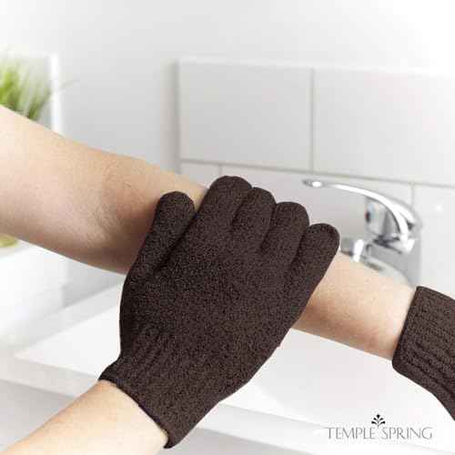 Temple Spring Exfoliating Glove, Rayon Bamboo Exfoliating Body Scrubber, Loofah Washcloth, Exfoliate Loofa Shower Scrubber, Body Exfoliator Scrub, Shower Loofah Bath Sponge - Coffee