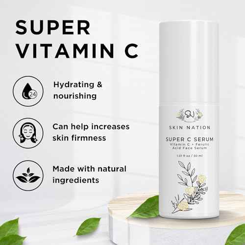 Skin Nation Super Hydrating Vitamin C Face Serum with Ferulic Acid, Aloe Vera, Rosehip Oil, Can Help Smooth Skin Texture and Supports Firmer Skin, for Dry and Sensitive Skin