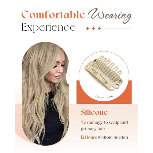 Sunny Hair Clip in Hair Extensions Straight Human Hair Clip in Extensions Remy Clip in Hair Extensions Real Human Hair Extensions Clip ins Golden Blonde Highlights Light Blonde 12inch