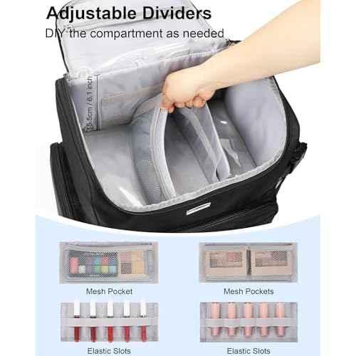 Relavel Makeup Backpack Large Makeup Bag with 3 Clear Set Bags, Dual Layer Professional Cosmetic Organizer Travel Train Case Makeup Artist Kit with Adjustable Dividers & Easy to Clean Lining, Black
