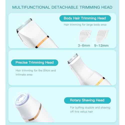 Bikini Trimmer for Women, 3in1 Electric Razor for Women with Facial Trimmers & Intimate Shaver for Sensitive Skin, Waterproof Wet & Dry Use Rechargeable Pubic Hair Trimmer Removal