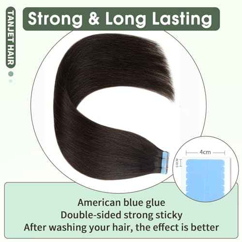 Tape in Human Hair Extensions 100% Real Human Hair 24 Inch Natural Black Color Skin Weft Thick Soft Silky Black Tape in Hair Extensions Human Hair (#1B 24 Inch 50g/Pack 20pcs)